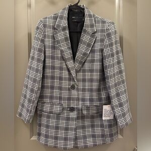ASOS DESIGN Petite Black and White Plaid Blazer